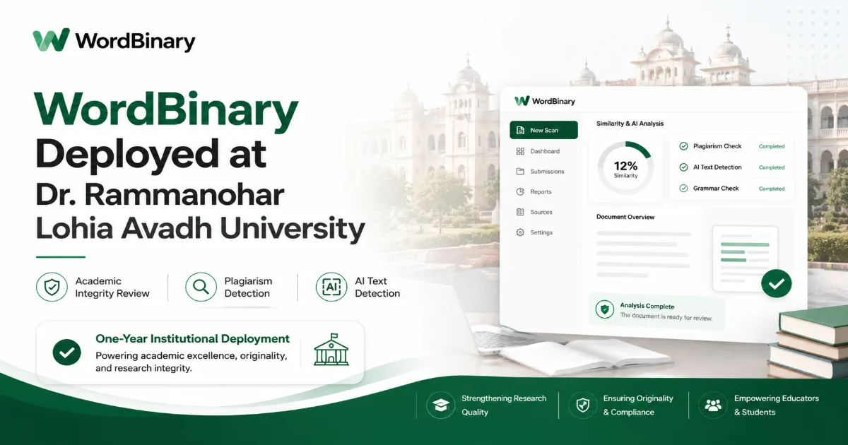WordBinary deployed at Dr. Rammanohar Lohia Avadh University for academic integrity, plagiarism and AI-text review