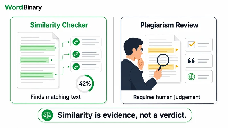 Similarity Checker vs Plagiarism Checker Comparison Similarity checker vs plagiarism checker comparison showing text matching and human plagiarism review